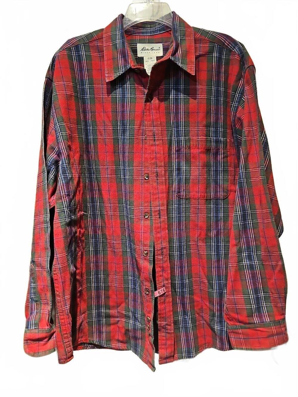 Eddie Bauer Flannel Shirt Mens Large Plaid Thick Heavy Lumberjack Button Up